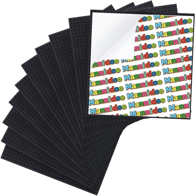 MANNIDOO Peel-and-Stick Baseplates, 10 Packs 10" x 10“ Classic Adhesive Building Base Plates for Walls and Tables - Compatible with All Major Brands (Black) - Image 1